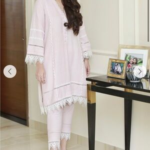 Women's Pink Lace-Trim ansab Jahangir  Pakistani  Suit